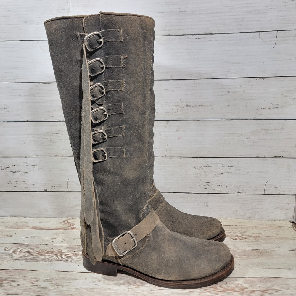 Frye Veronica Strap tall boots in grey suede